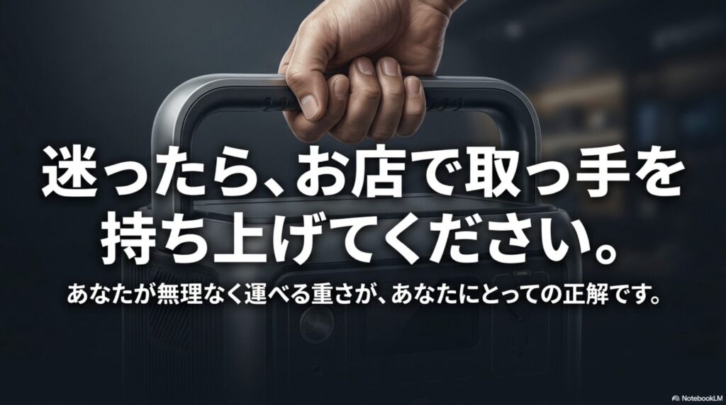 実店舗で実際に取っ手を持ち上げて重さを確認することの推奨