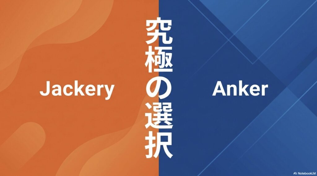 Jackery対Anker、ポータブル電源の究極の選択を比較するタイトルスライド