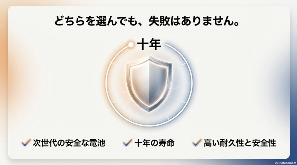 リン酸鉄リチウムイオン電池による10年の寿命と高い安全性の解説