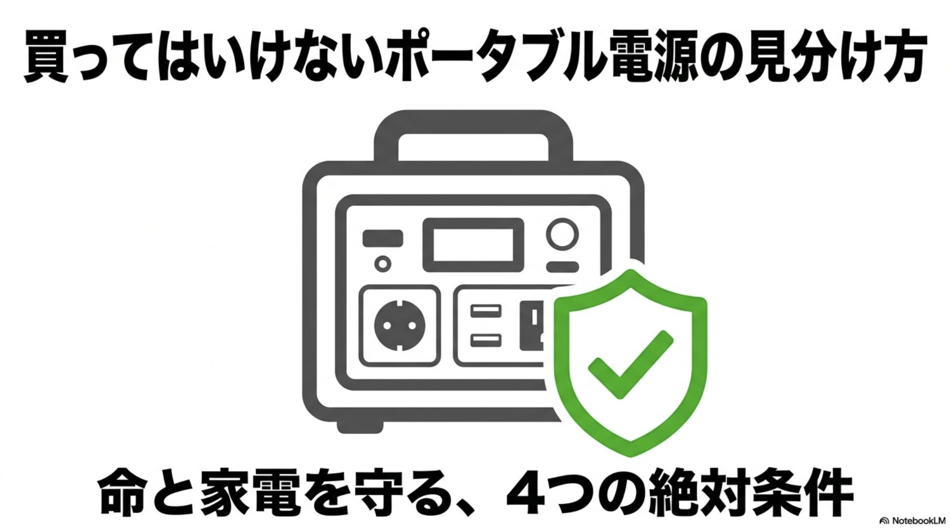 買ってはいけないポータブル電源の見分け方と、安全な製品を選ぶためのガイドラインのイメージ画像。